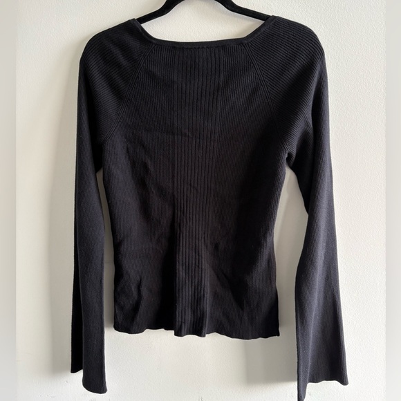 FRAME silk blend square neck bell sleeve black knit top size L - Picture 6 of 6